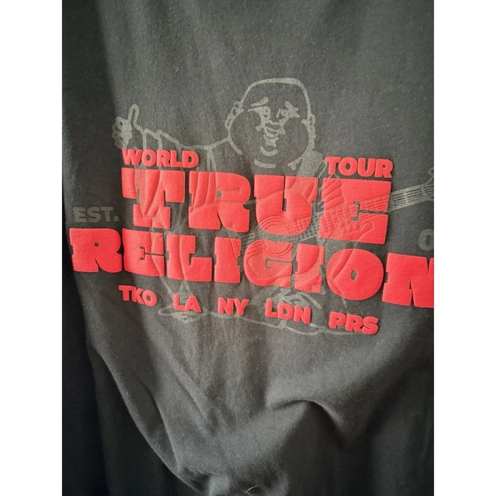 NWT True Religion World Tour Puff Print Graphic T-Shirt Jet Black Size Small